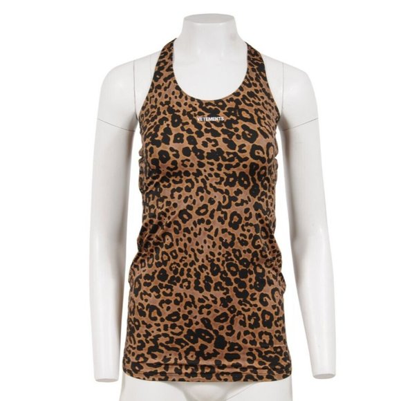 Vetements Womens Racerback Mini Dress Size Small Leopard Print Stretch Jersey